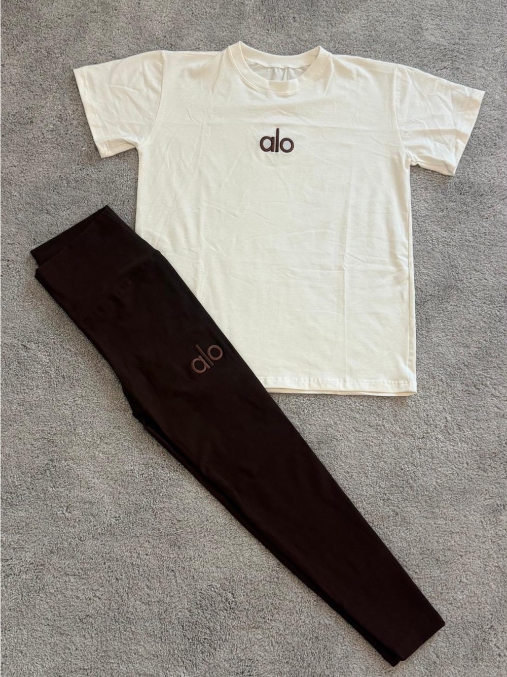 ALO Yoga Kids Black Leggings with White Logo Tee Set
